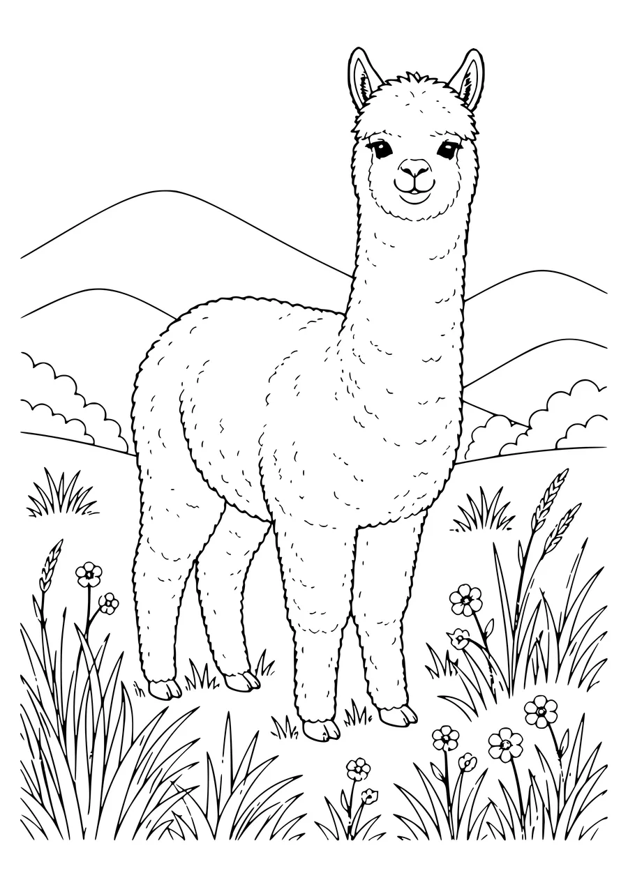 Alpaka Ausmalbild zum Ausdrucken