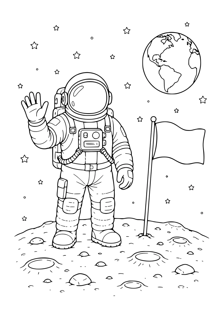 Free printable coloring page astronaut on the moon