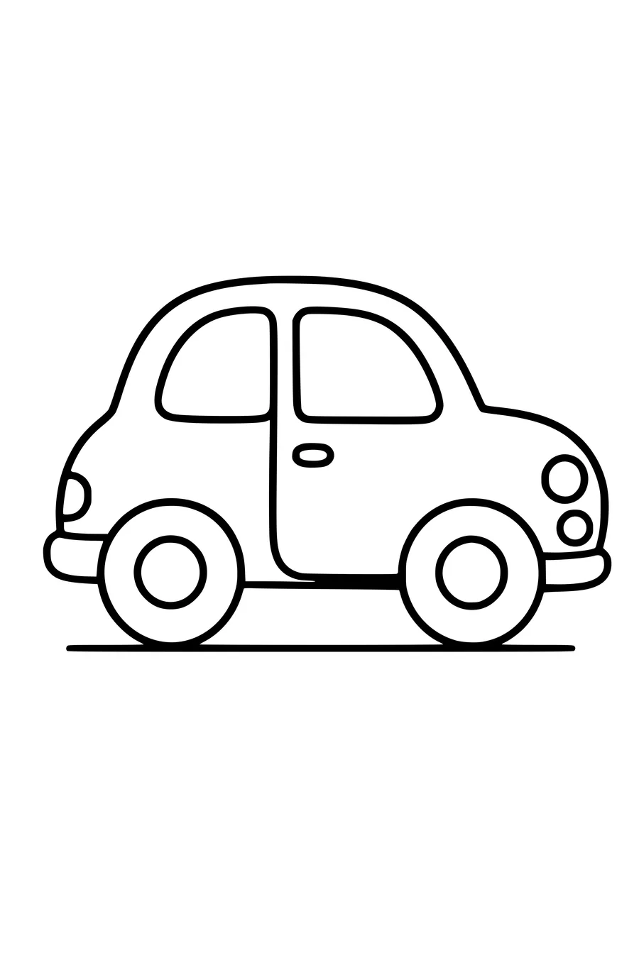 Very easy coloring page of a simple car with two large wheels for toddlers