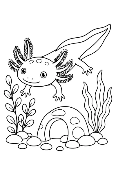 Gratis printbare kleurplaat van axolotl in een aquarium
