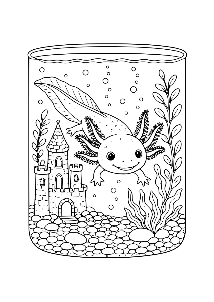 Axolotl dans l’aquarium à colorier