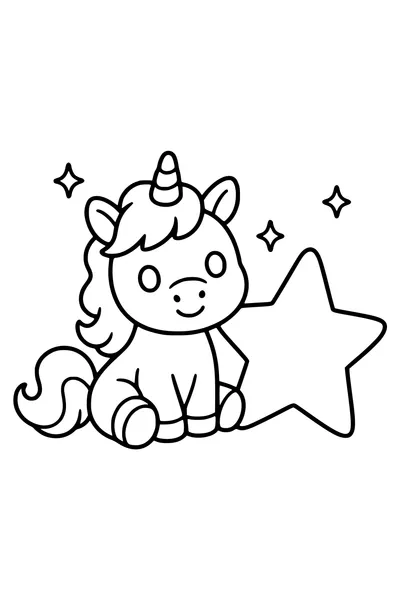 Printable coloring page of baby unicorn with a star