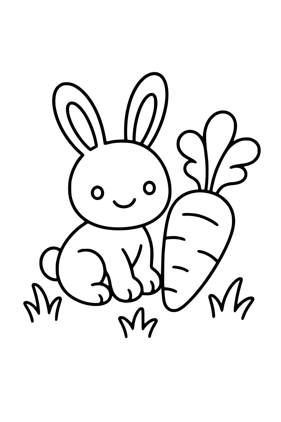 Printable coloring page of baby rabbit with a carrot