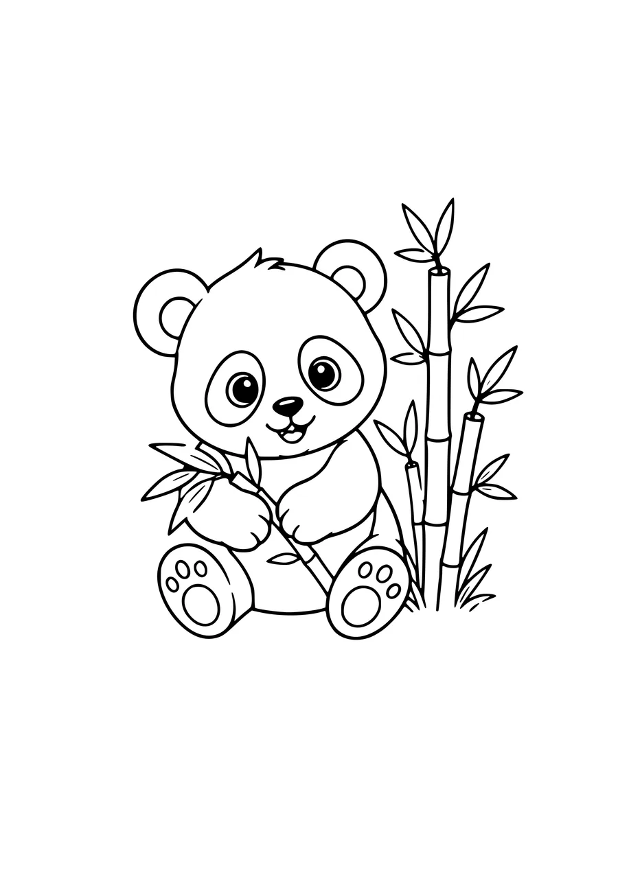 Bébé panda avec du bambou à colorier