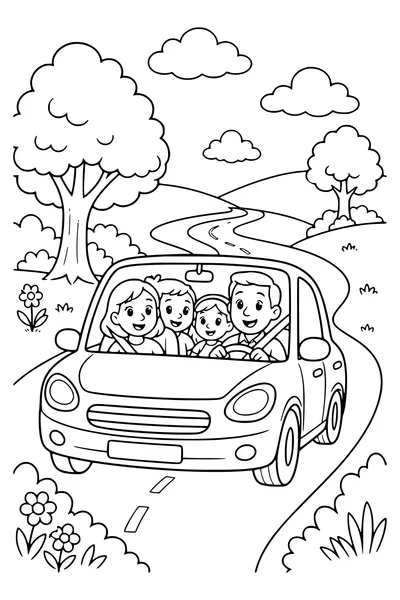 Car on a country road — page de coloriage gratuite à imprimer