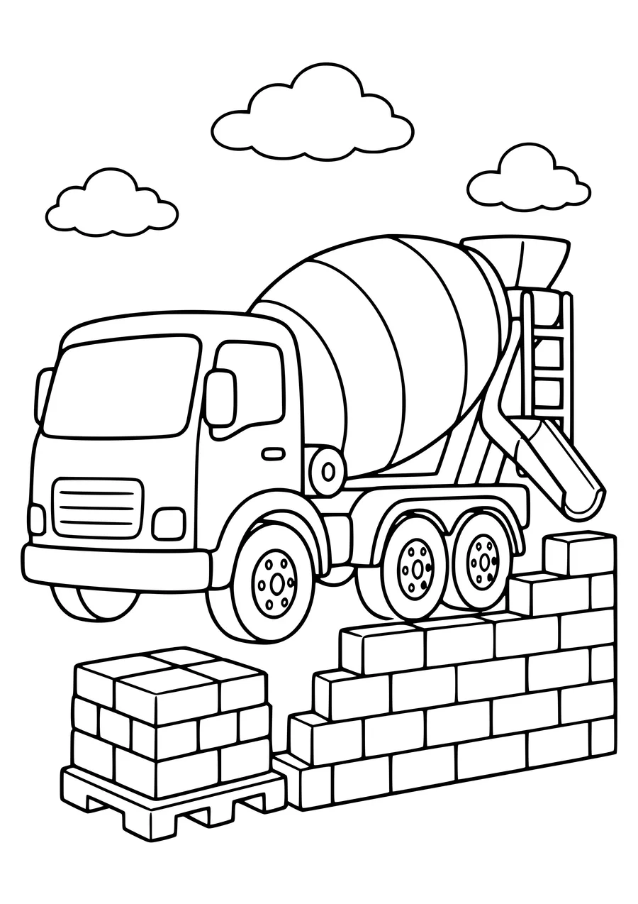 Concrete mixer at the building site coloring page