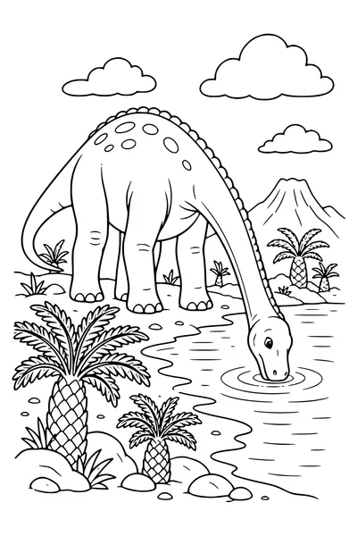 Brachiosaurus by the lake — kostenloses Ausmalbild zum Ausdrucken