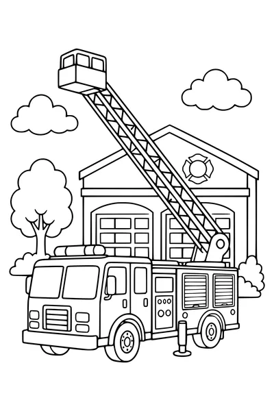 Fire truck with ladder — page de coloriage gratuite à imprimer