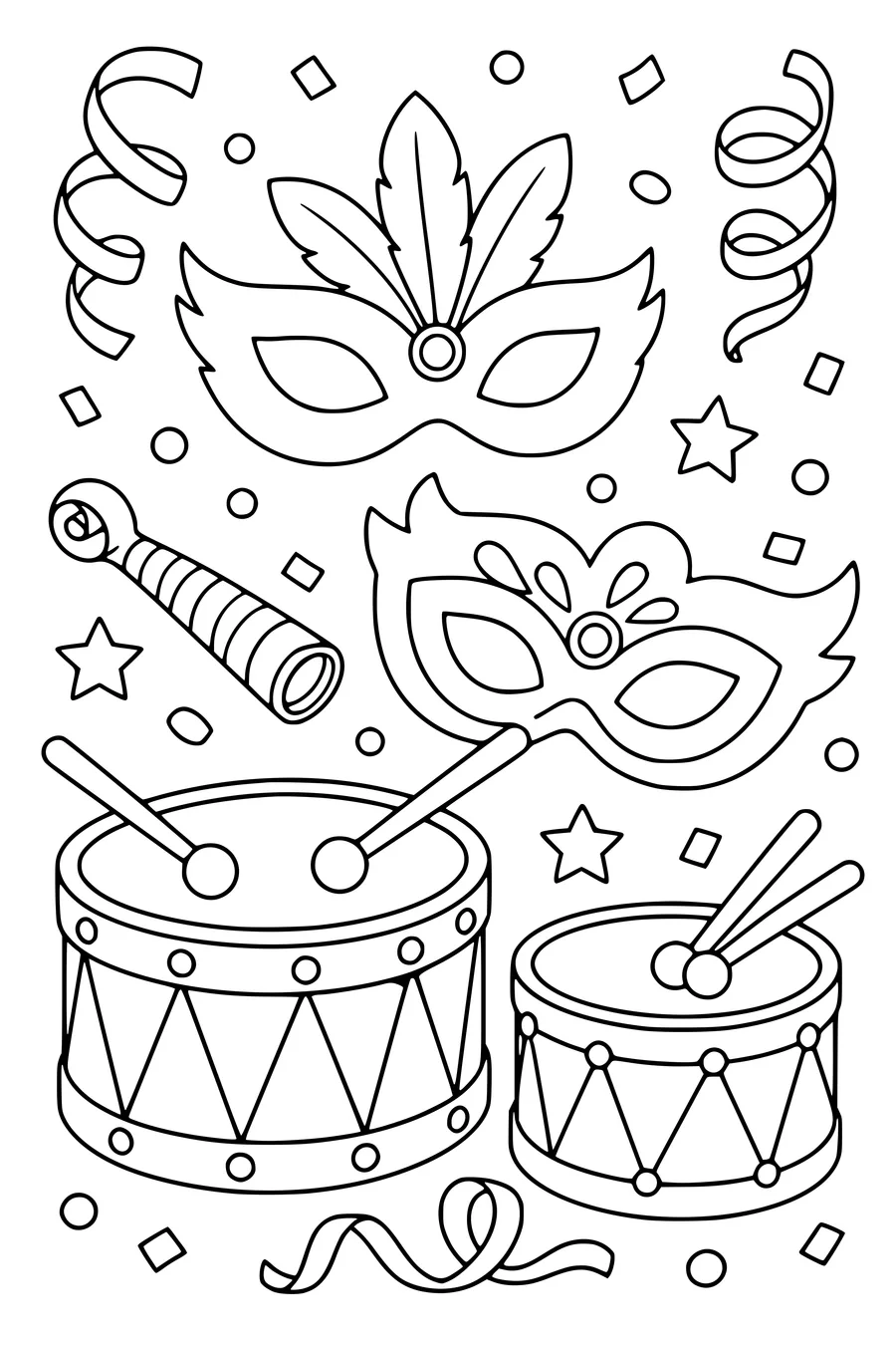 Carnival confetti and garlands — page de coloriage gratuite à imprimer
