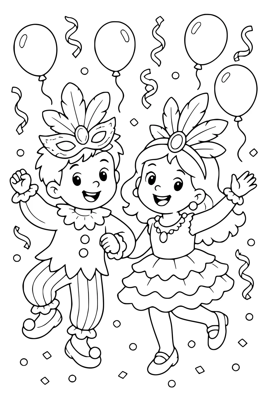 Dancing children at carnival — page de coloriage gratuite à imprimer