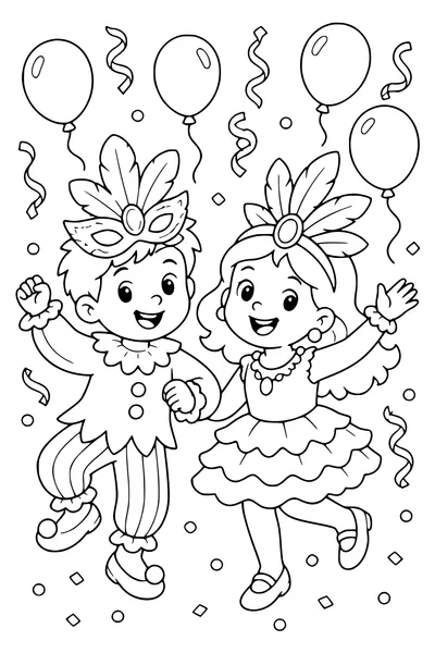 Carnaval: dansende kinderen kleurplaat