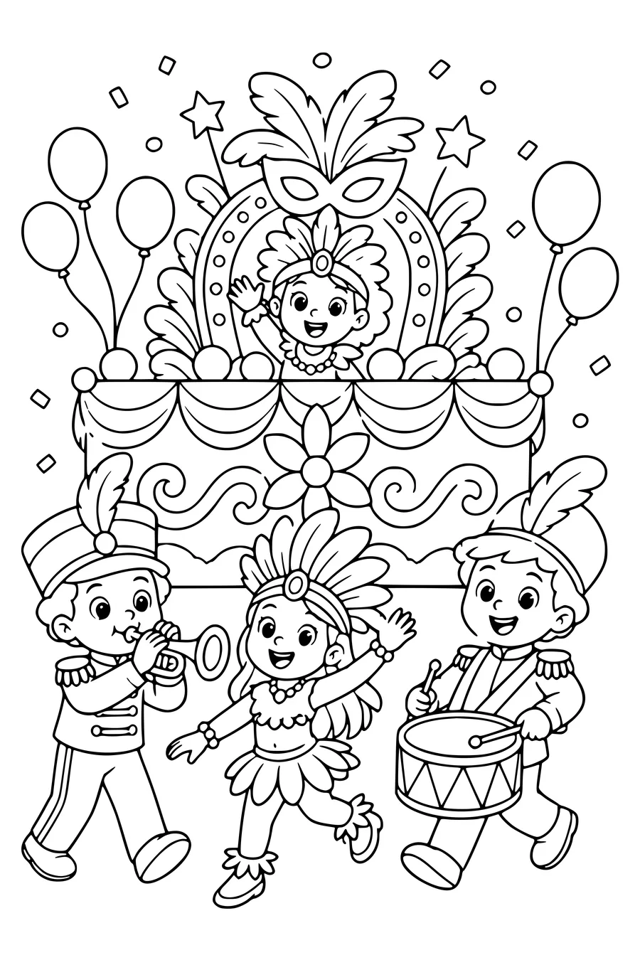 Carnival parade with music coloring page