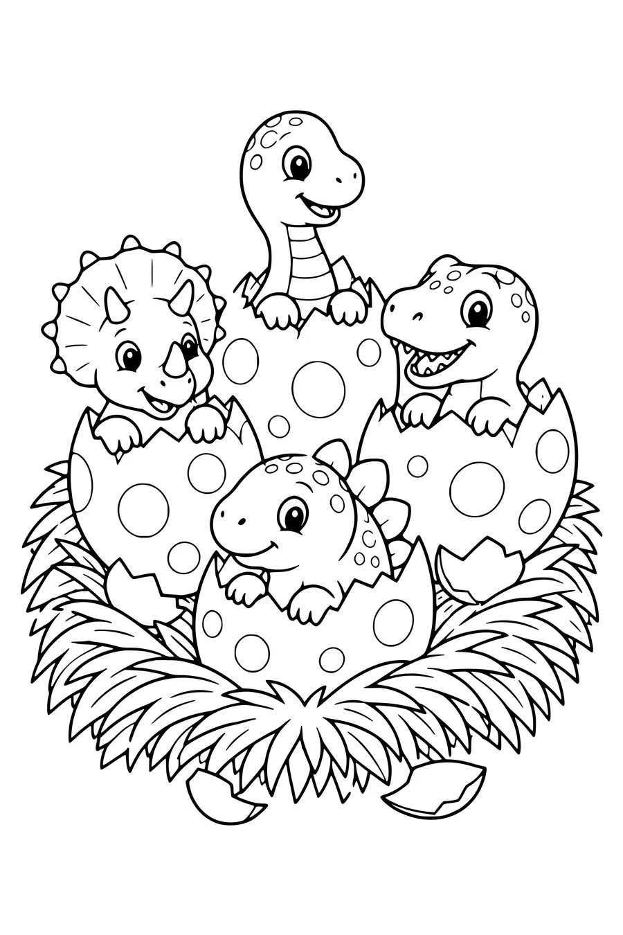 Dinosaur eggs hatching — page de coloriage gratuite à imprimer