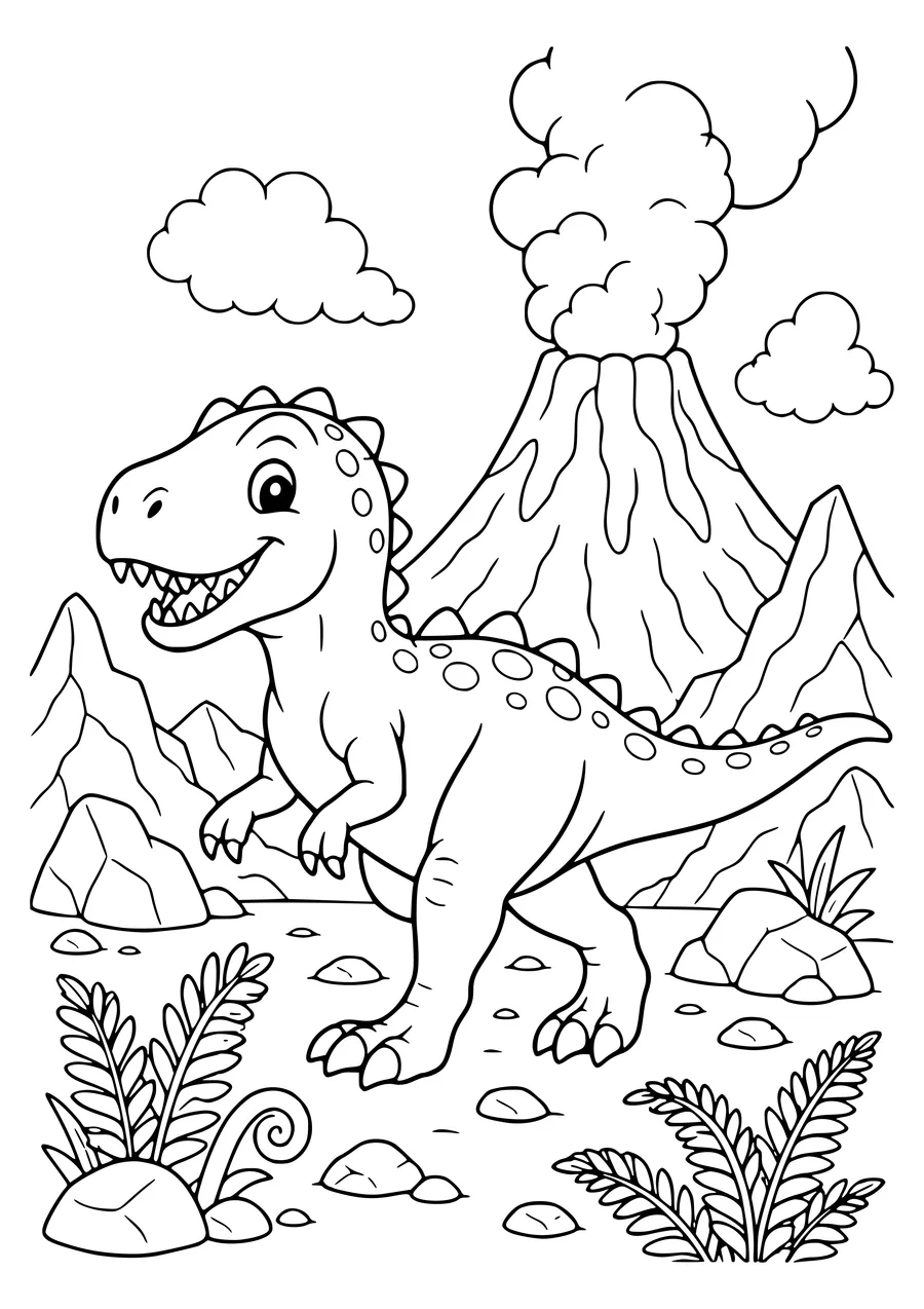 Dino en vulkaanlandschap kleurplaat