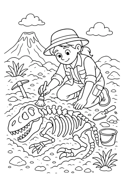 Dinosaur excavation with bones — page de coloriage gratuite à imprimer