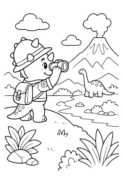 Dinosaur ranger with binoculars — page de coloriage gratuite à imprimer