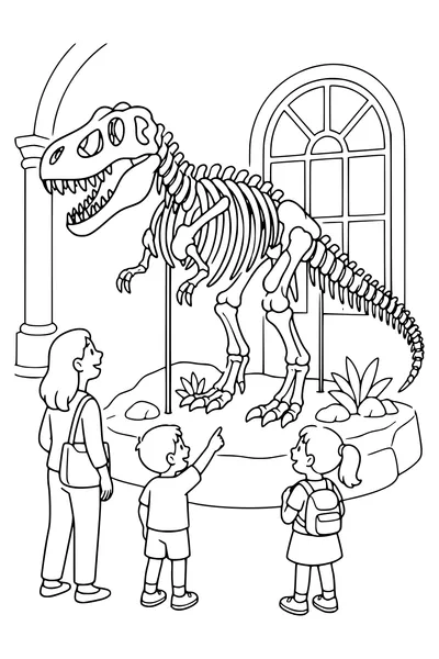 Dinosaur in the museum — page de coloriage gratuite à imprimer