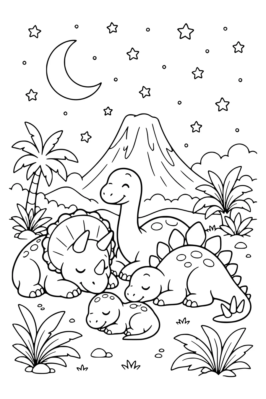 Dinosaurussen onder de sterren kleurplaat