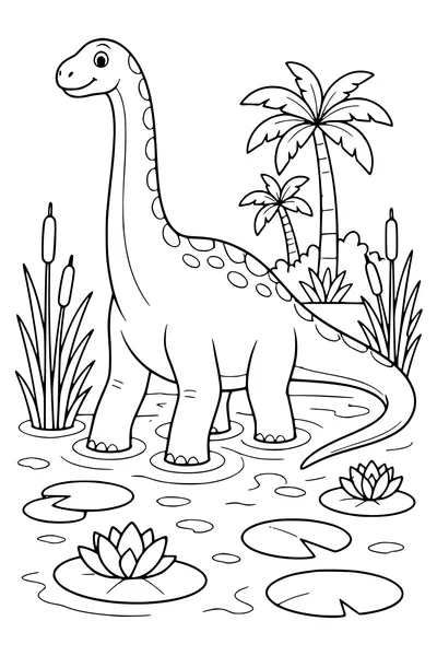 Diplodocus in the swamp coloring page