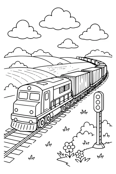 Freight train with containers — page de coloriage gratuite à imprimer