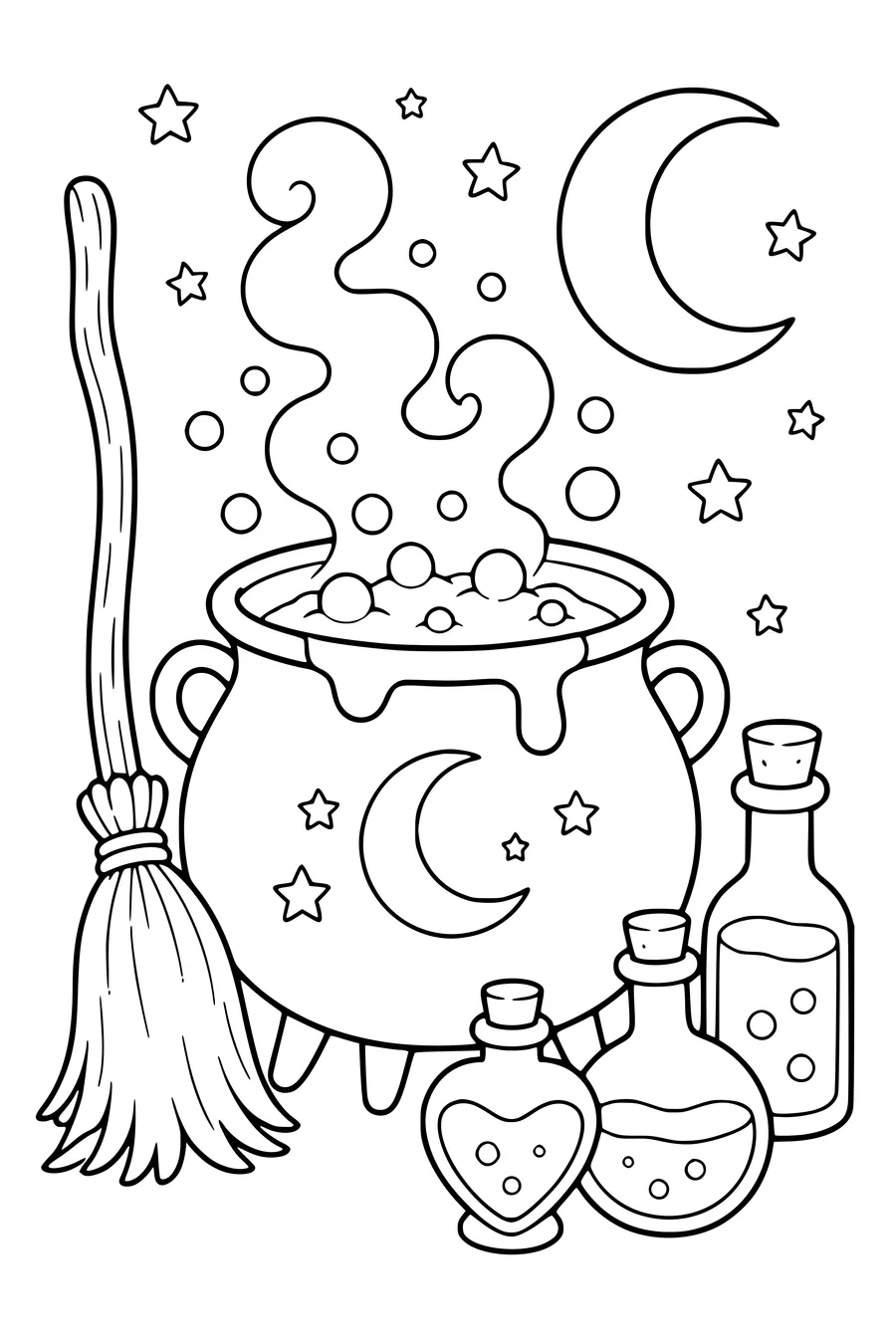 Halloween witch cauldron coloring page