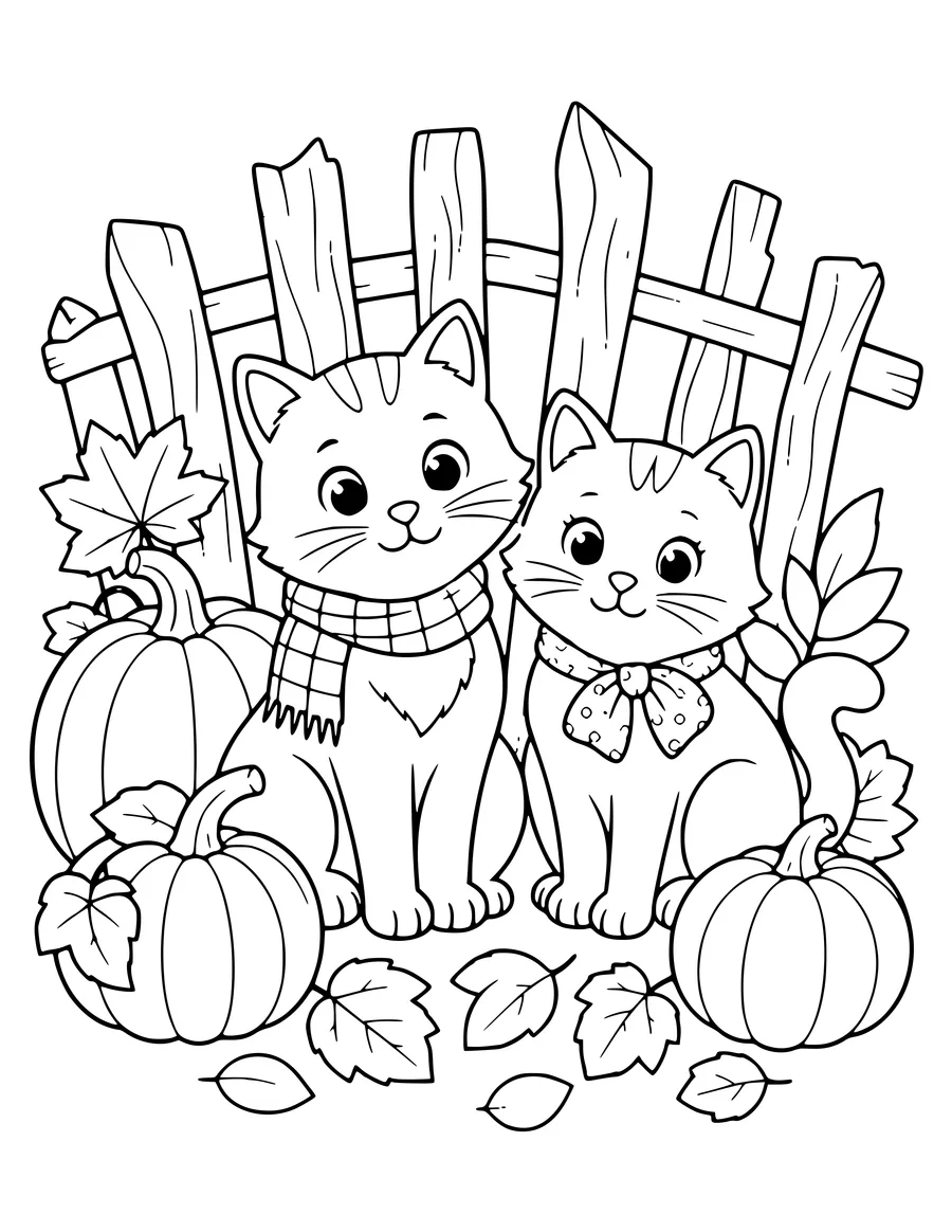 Halloween cats with pumpkins coloring page