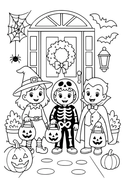 Halloween trick or treat — kostenloses Ausmalbild zum Ausdrucken
