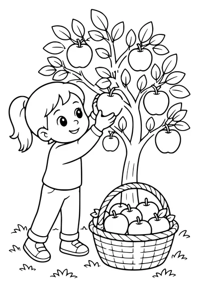 Herfst: appels plukken kleurplaat
