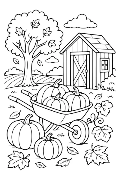 Herfst: pompoenen op de boerderij kleurplaat