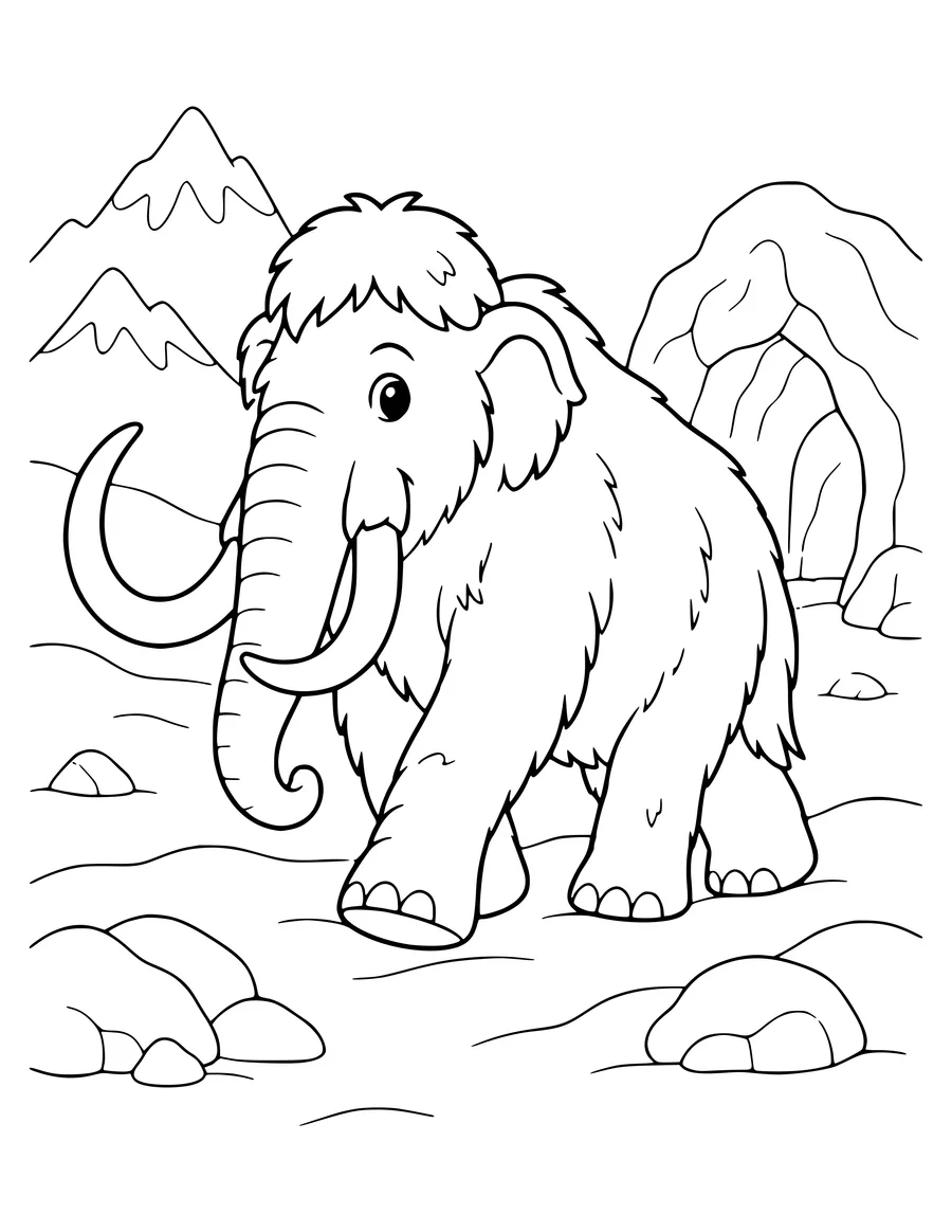 Ice age with mammoth coloring page