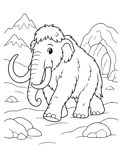 Ice age with mammoth — page de coloriage gratuite à imprimer
