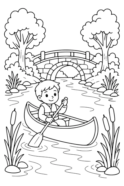 Canoe on the river — page de coloriage gratuite à imprimer
