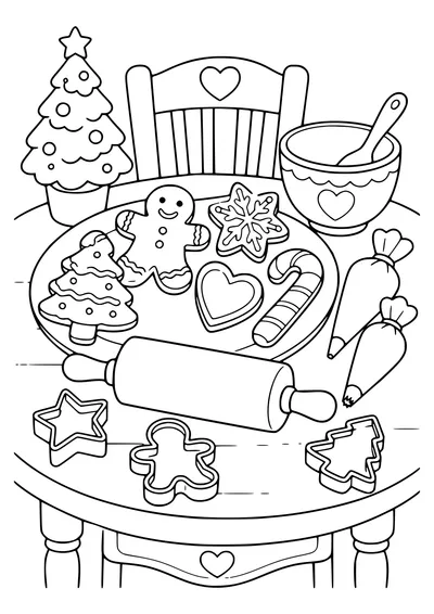 Baking Christmas cookies — page de coloriage gratuite à imprimer