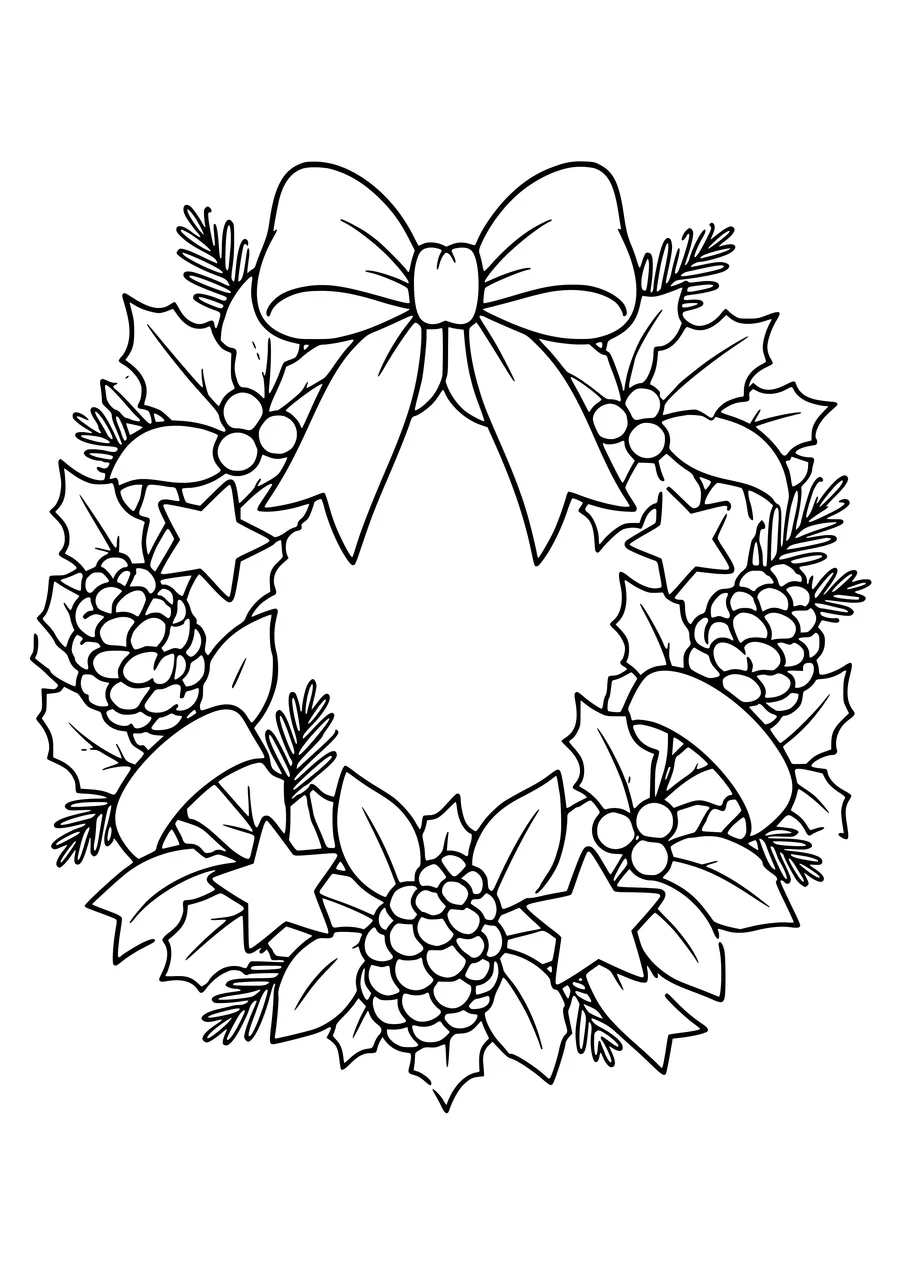 Christmas wreath with stars coloring page