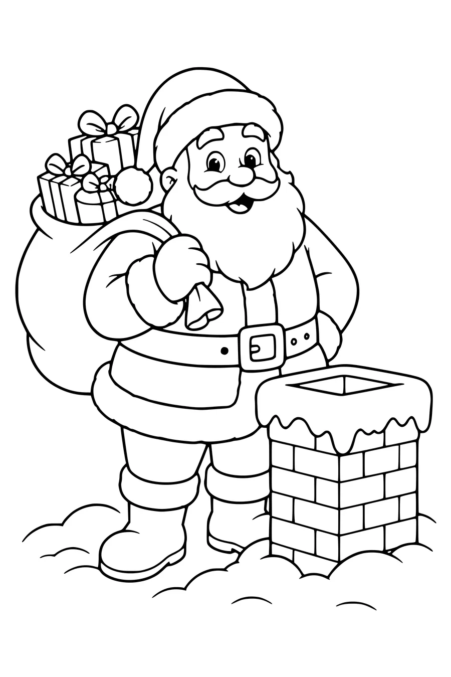 Santa with a sack of gifts — kostenloses Ausmalbild zum Ausdrucken