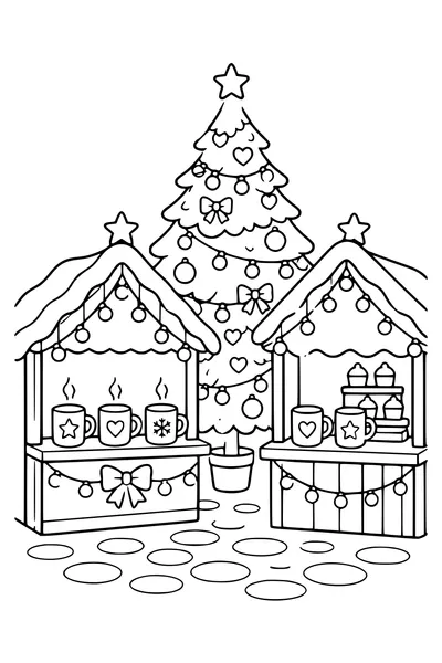 Christmas market on the square — page de coloriage gratuite à imprimer