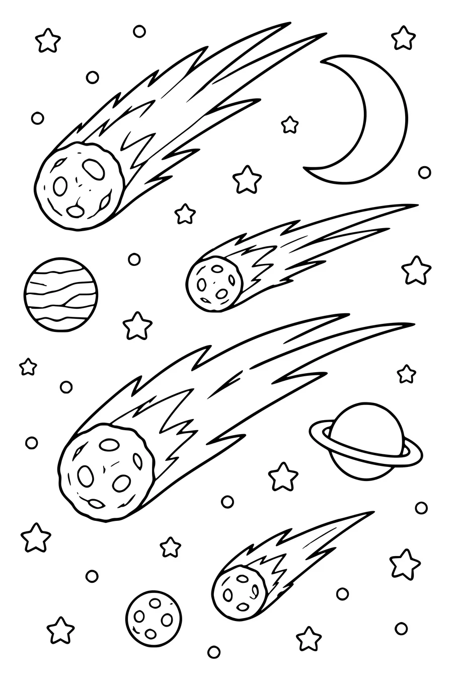 Comets and stars — page de coloriage gratuite à imprimer