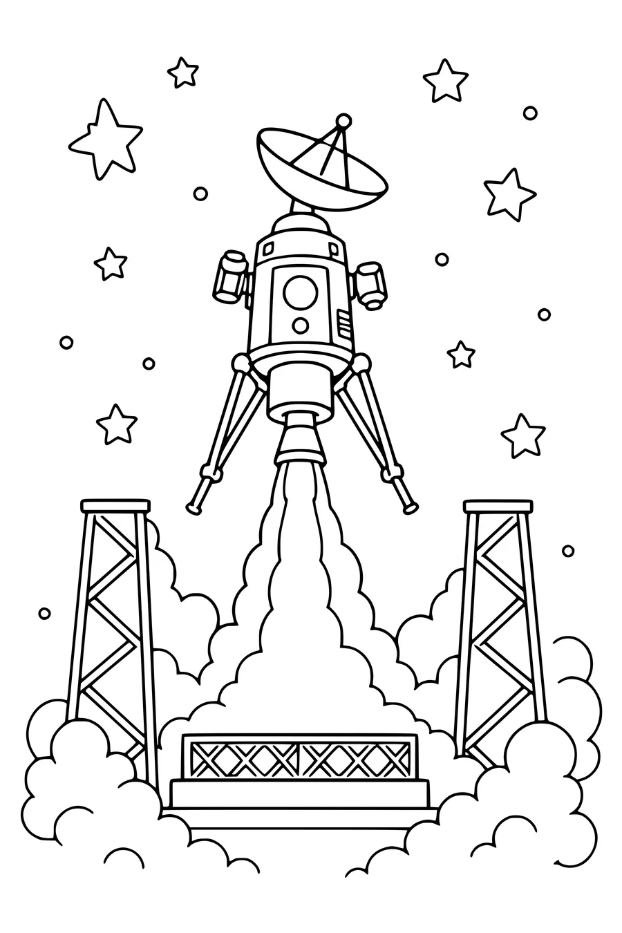Space probe launch — page de coloriage gratuite à imprimer
