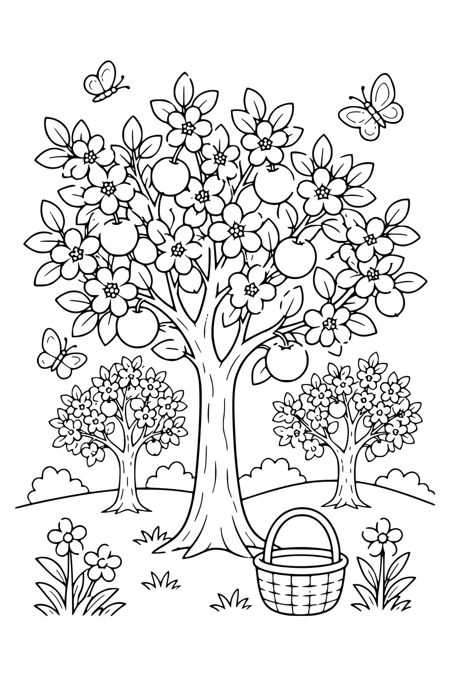 Spring blossom in the orchard coloring page