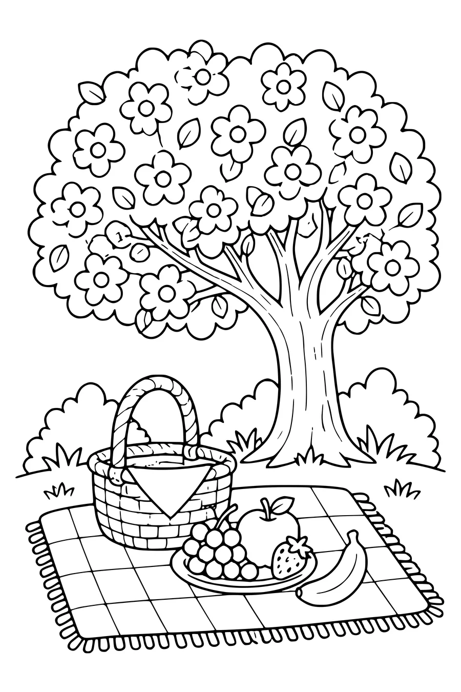 Spring picnic in the park — page de coloriage gratuite à imprimer