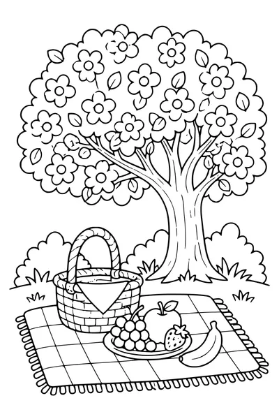 Spring picnic in the park coloring page