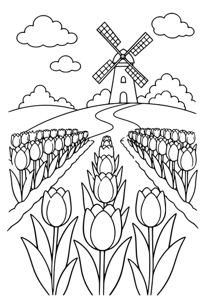 Spring tulip field coloring page