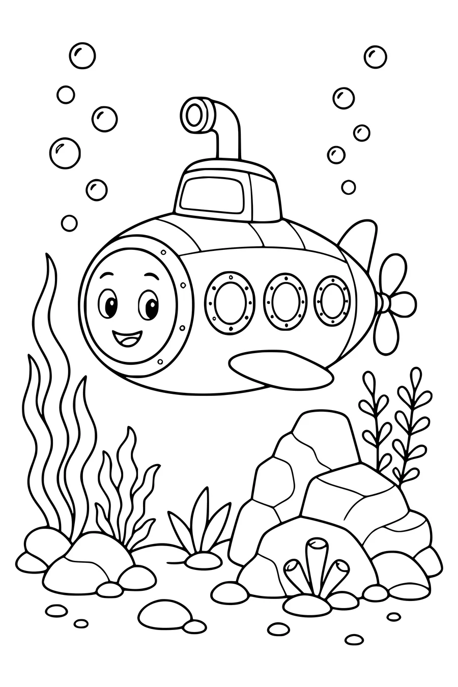 Submarine underwater — kostenloses Ausmalbild zum Ausdrucken