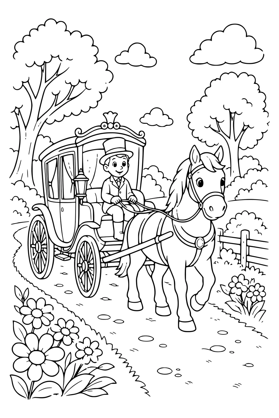 Horse-drawn carriage — kostenloses Ausmalbild zum Ausdrucken