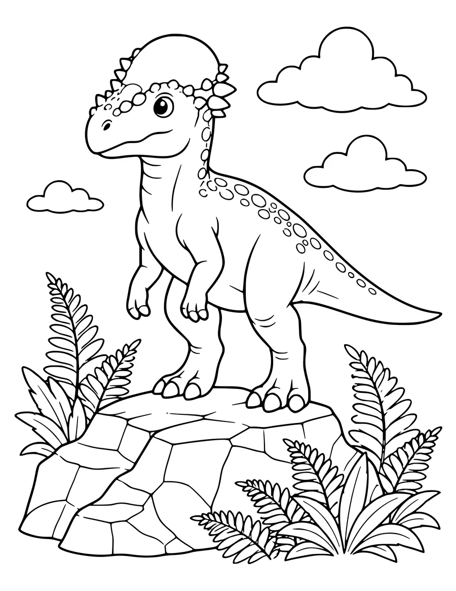 Pachycephalosaurus on the rock coloring page