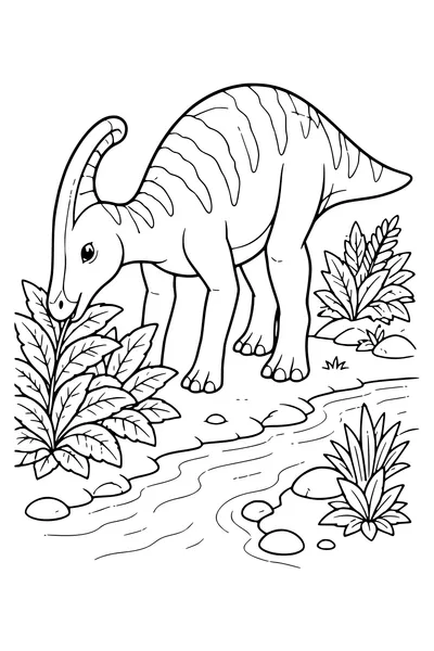 Parasaurolophus by the bushes coloring page