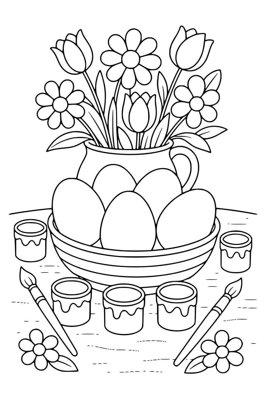 Painting Easter eggs — kostenloses Ausmalbild zum Ausdrucken