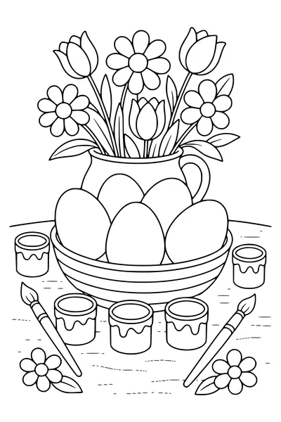 Painting Easter eggs — kostenloses Ausmalbild zum Ausdrucken