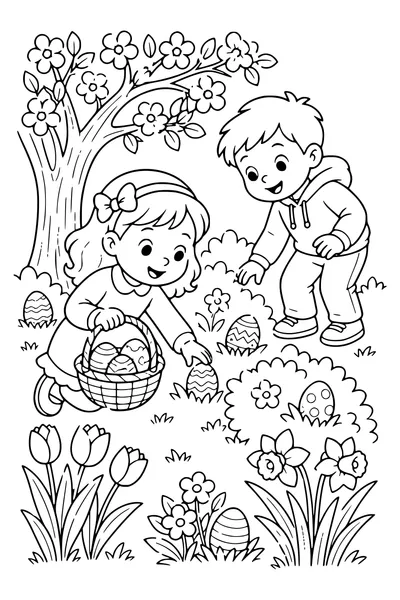 Easter egg hunt — kostenloses Ausmalbild zum Ausdrucken