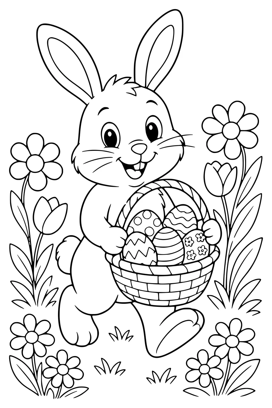Easter bunny with basket coloring page